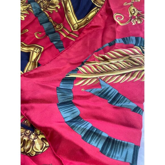 Daks Red Italian Silk Scarf With Gold Baroque Print - Picture 6 of 8
